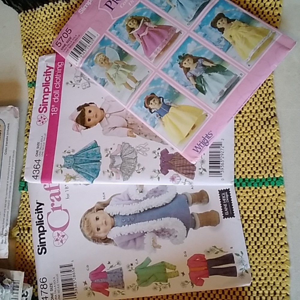 Lot of 3 Simplicity Doll Clothing Patterns Uncut 5705,4364, 4786